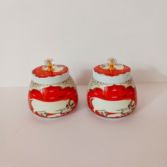 Indian Tin Jars with Cow Set of 2 - Picture 4 of 7